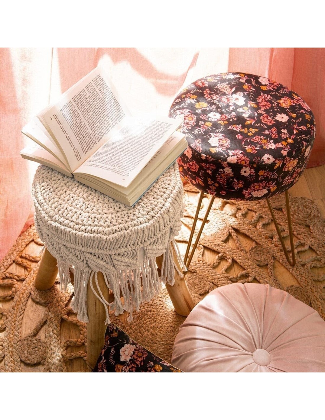 Atmosphera Sgabello in Macramé e Legno