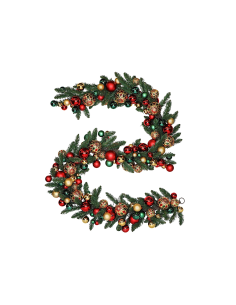 BOA di Natale 300CM con Sfere Rosso Oro e LED, Decorazione luminosa, Addobbo natalizio elegante, La magia di Natale per la casa