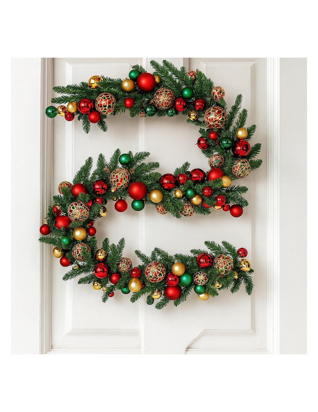 BOA di Natale 300CM con Sfere Rosso Oro e LED, Decorazione luminosa, Addobbo natalizio elegante, La magia di Natale per la casa