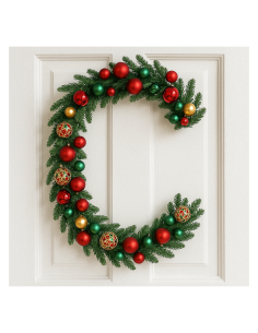 BOA di Natale 300CM con Sfere Rosso Oro e LED, Decorazione luminosa, Addobbo natalizio elegante, La magia di Natale per la casa