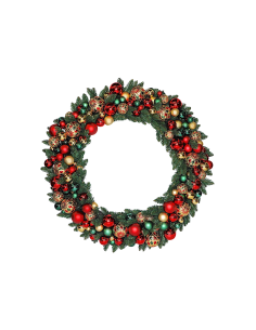 CORONA di Natale 91CM con Sfere Rosso Oro e LED, Centro tavola e parete, La magia di Natale per la tua casa