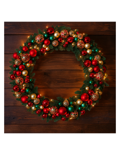 CORONA di Natale 91CM con Sfere Rosso Oro e LED, Centro tavola e parete, La magia di Natale per la tua casa 2