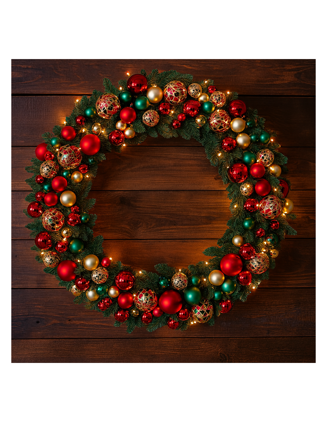 CORONA di Natale 91CM con Sfere Rosso Oro e LED, Centro tavola e parete, La magia di Natale per la tua casa