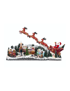 Villaggio di Natale con slitta 97x25x47cm, movimento musica luci, decorazione scenografica, la magia di Natale per la casa