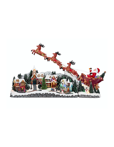 Villaggio di Natale con slitta 97x25x47cm, movimento musica luci, decorazione scenografica, la magia di Natale per la casa