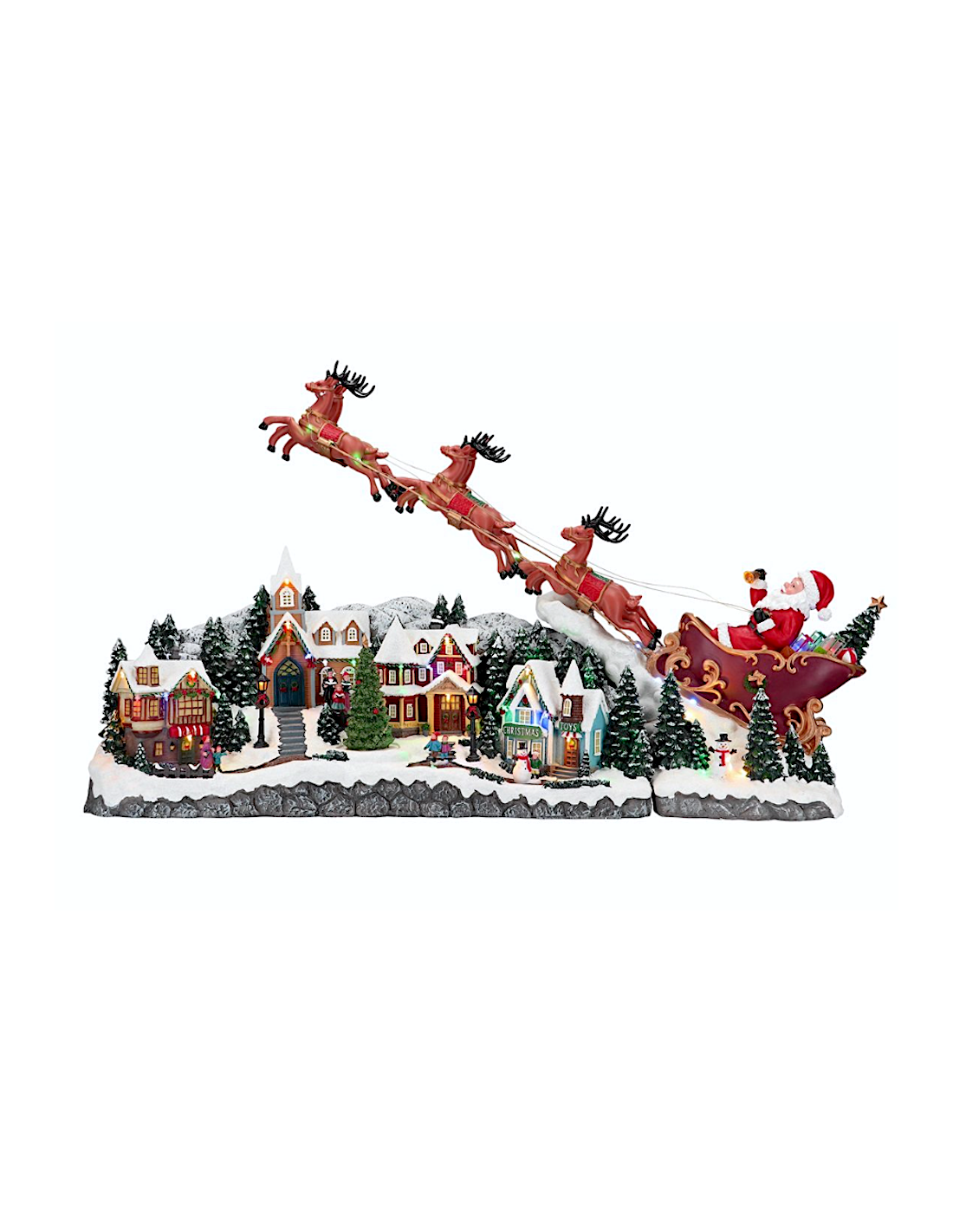 Villaggio di Natale con slitta 97x25x47cm, movimento musica luci, decorazione scenografica, la magia di Natale per la casa