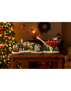 Villaggio di Natale con slitta 97x25x47cm, movimento musica luci, decorazione scenografica, la magia di Natale per la casa 2