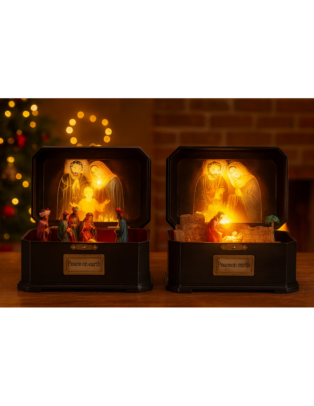 Natività di Natale in music box con led, presepe elegante, la magia di Natale per la tua casa