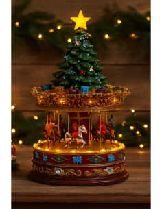 Giostrina di Natale carosello con led 22x22x35cm, decorazione luminosa scenografica, la magia di Natale per la tua casa 2