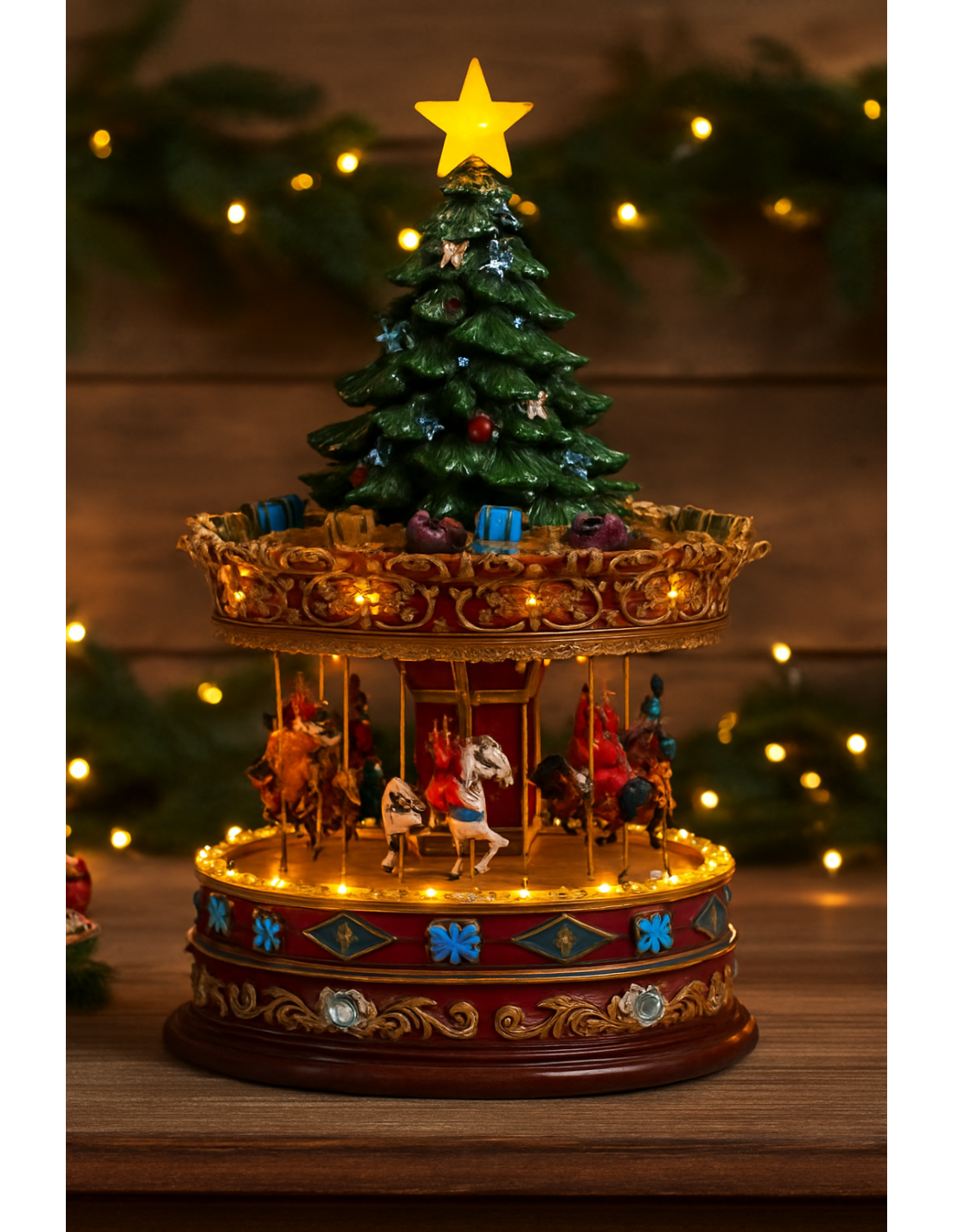 Giostrina di Natale carosello con led 22x22x35cm, decorazione luminosa scenografica, la magia di Natale per la tua casa