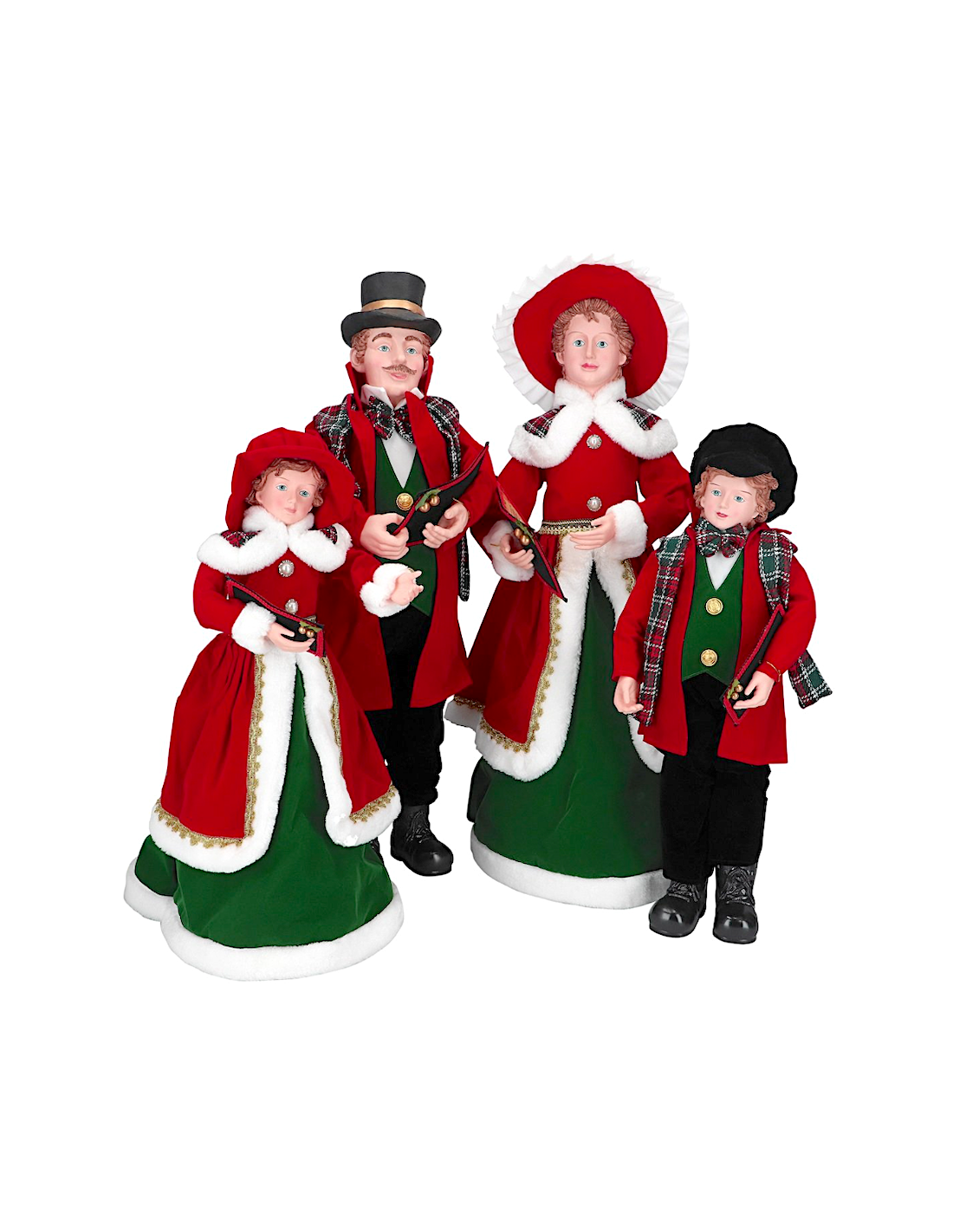 Famiglia cantori di Natale rosso verde, decorazione natalizia elegante, la magia di Natale per la tua casa