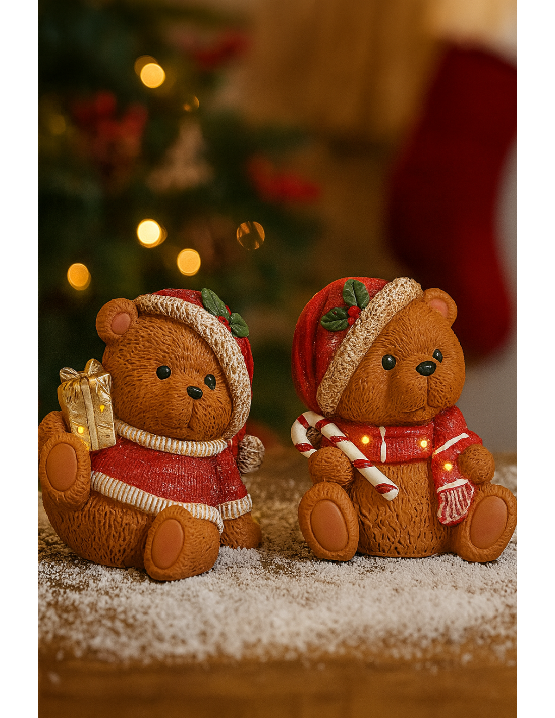 Orsetto di Natale seduto con led assortito, decorazione luminosa natalizia,  la magia di Natale per la tua casa