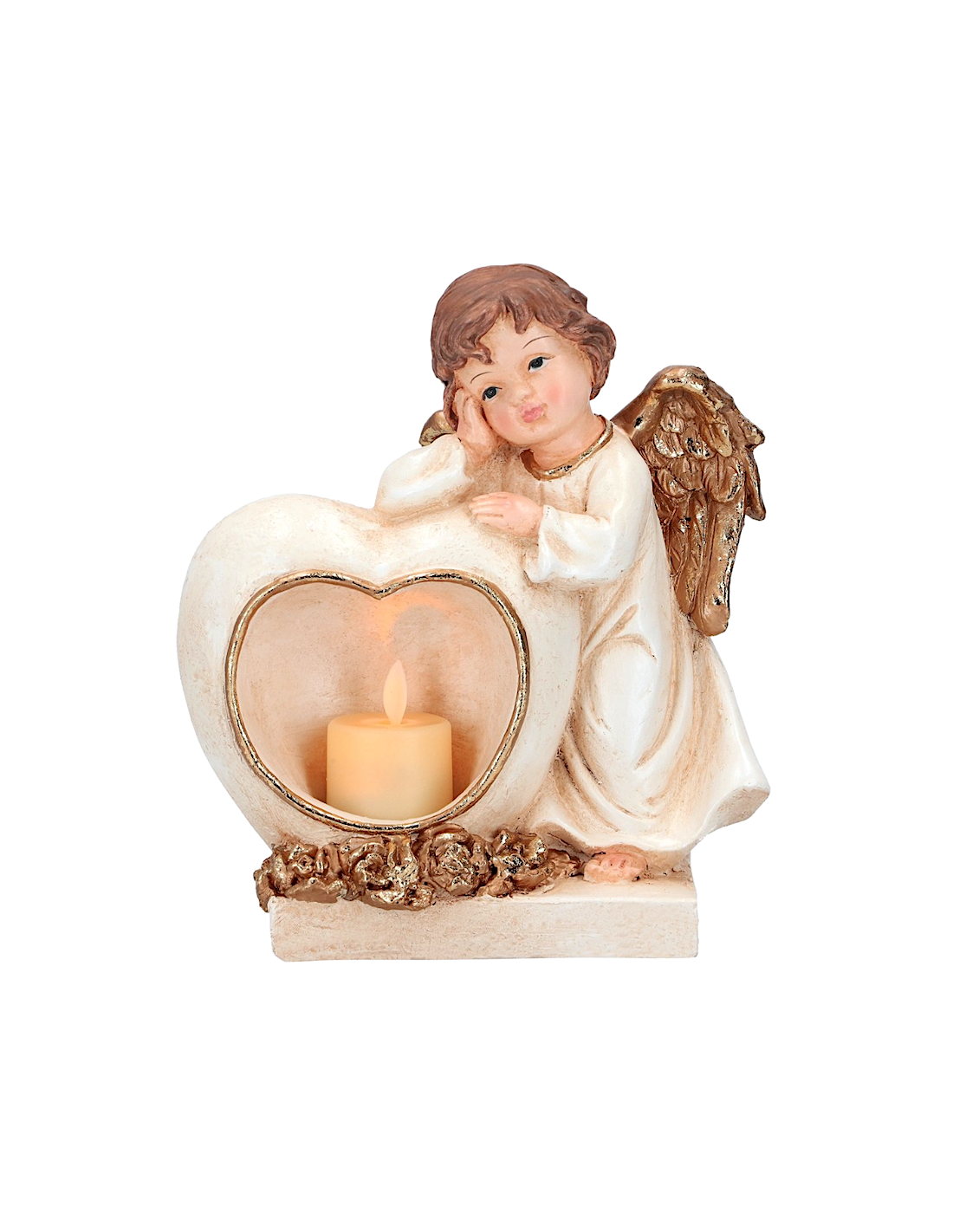 Angelo di Natale con candela led oro 17x10x20cm, statuina raffinata, la magia di Natale per la tua casa