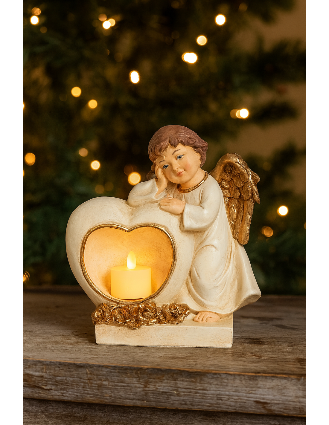 Angelo di Natale con candela led oro 17x10x20cm, statuina raffinata, la magia di Natale per la tua casa