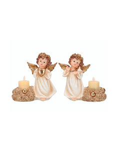 Angelo di Natale con candela led oro 16,5x8x16,5cm assortito,  statuina raffinata, la magia di Natale per la tua casa