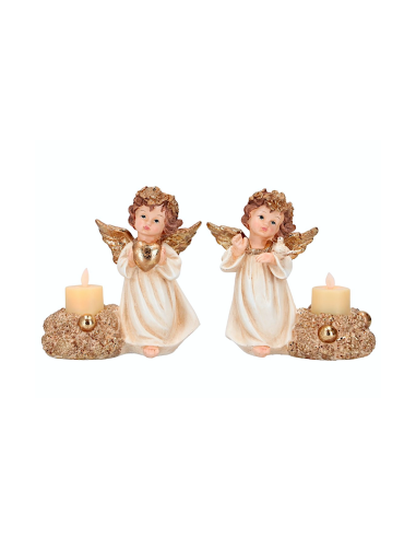 Angelo di Natale con candela led oro 16,5x8x16,5cm assortito,  statuina raffinata, la magia di Natale per la tua casa
