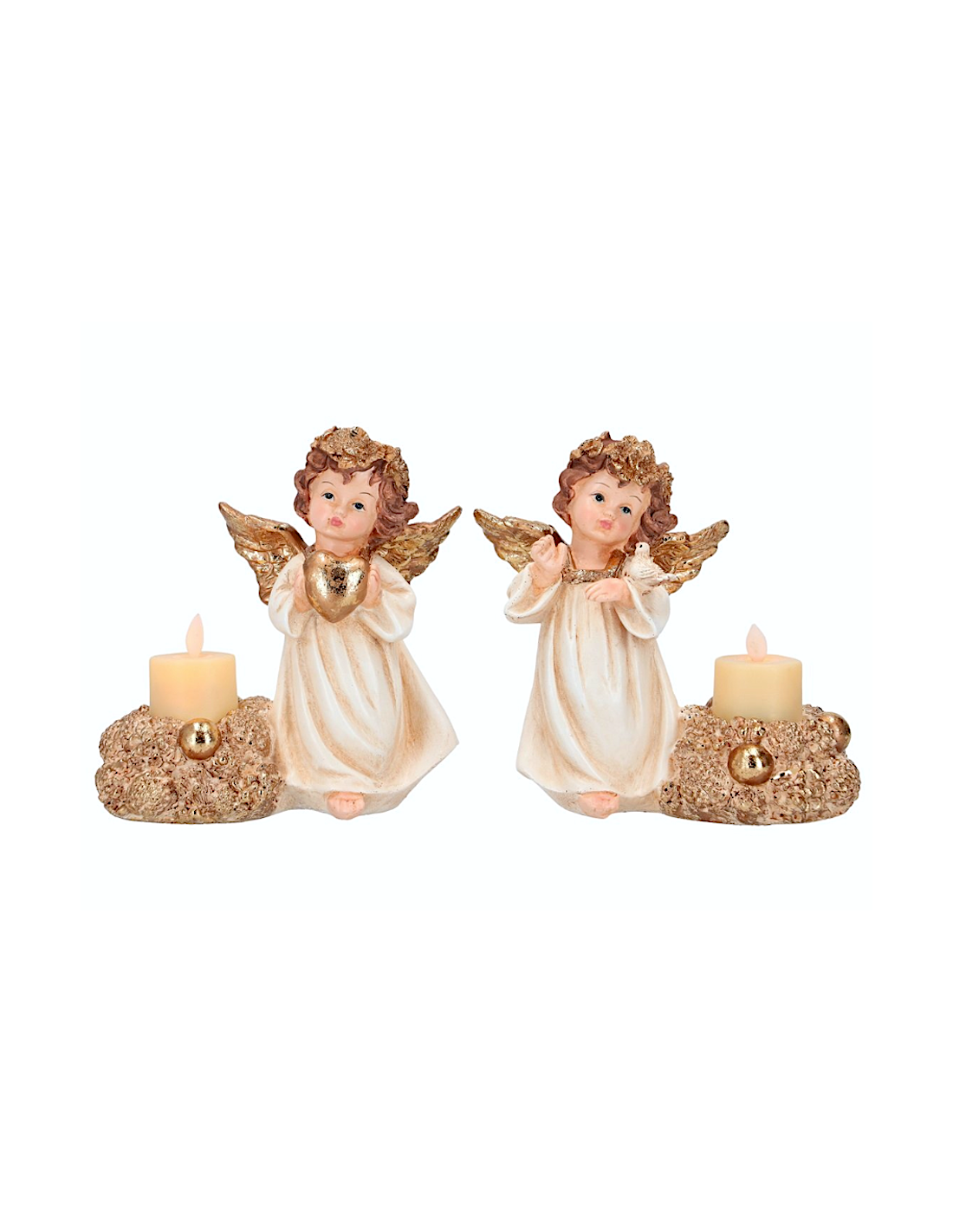 Angelo di Natale con candela led oro 16,5x8x16,5cm assortito,  statuina raffinata, la magia di Natale per la tua casa