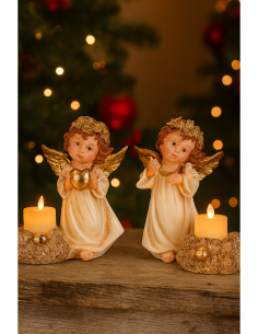 Angelo di Natale con candela led oro 16,5x8x16,5cm assortito,  statuina raffinata, la magia di Natale per la tua casa 2