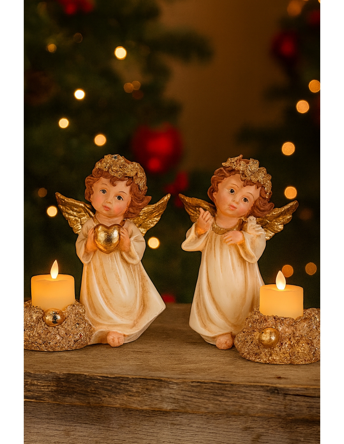 Angelo di Natale con candela led oro 16,5x8x16,5cm assortito,  statuina raffinata, la magia di Natale per la tua casa