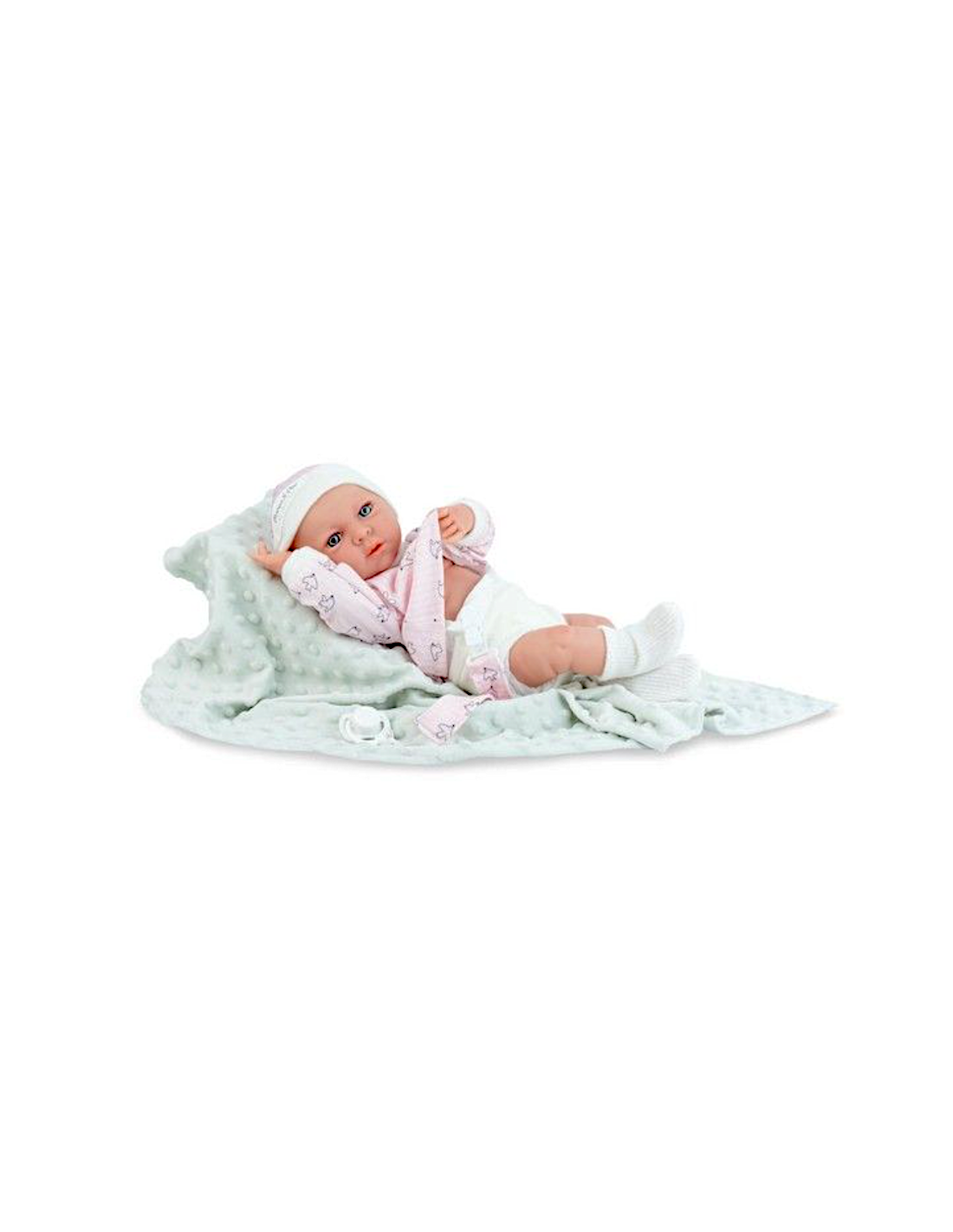 BAMBOLA REBORN MINI BABY BUBBLE A, CON SET ABBIGLIAMENTO COORDINATO, COPERTINA, MADE IN SPAIN