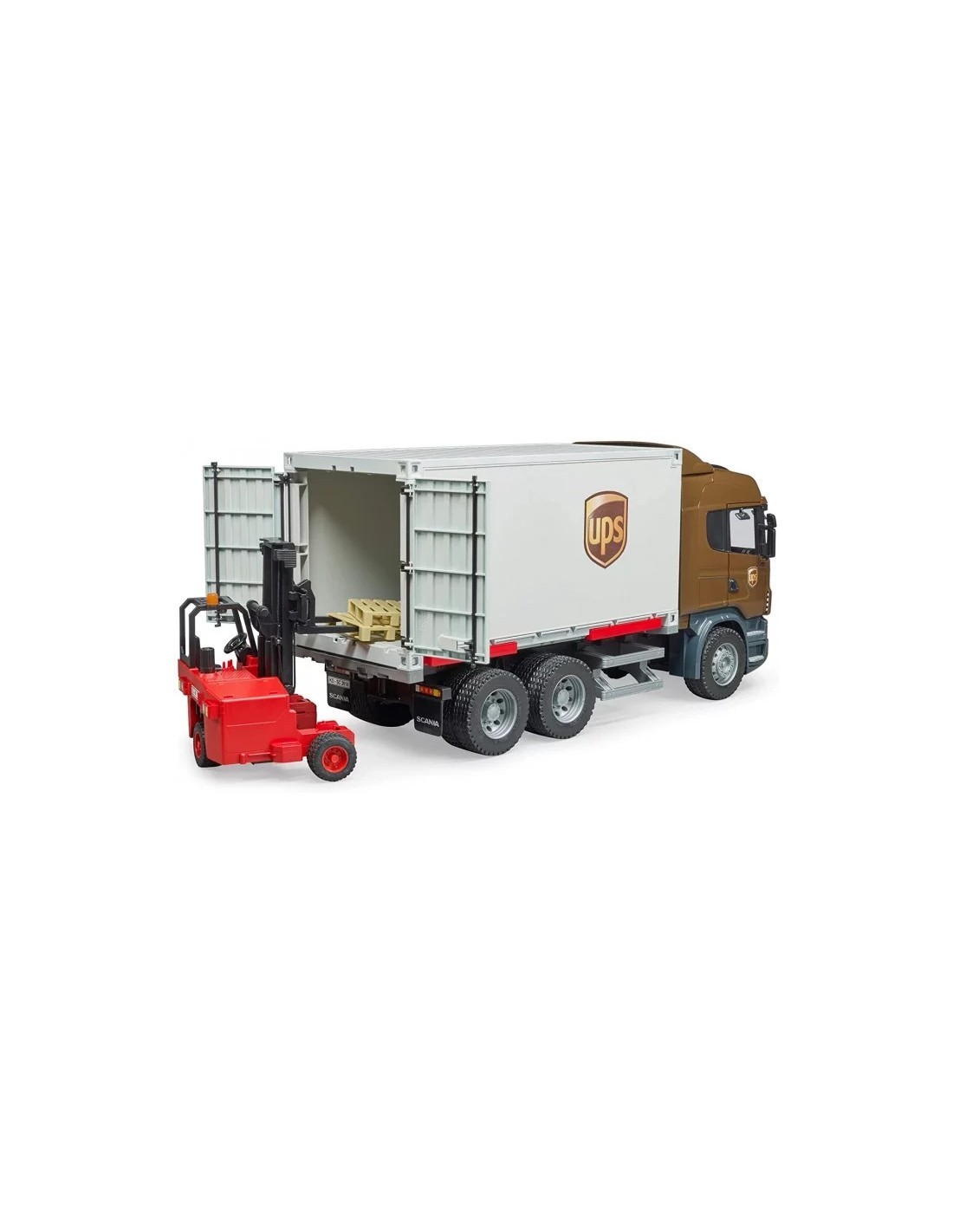 SCANIA CAMION UPS CON MULETTO E ACCESSORI 03581 BRUDER SPIELWAREN s...