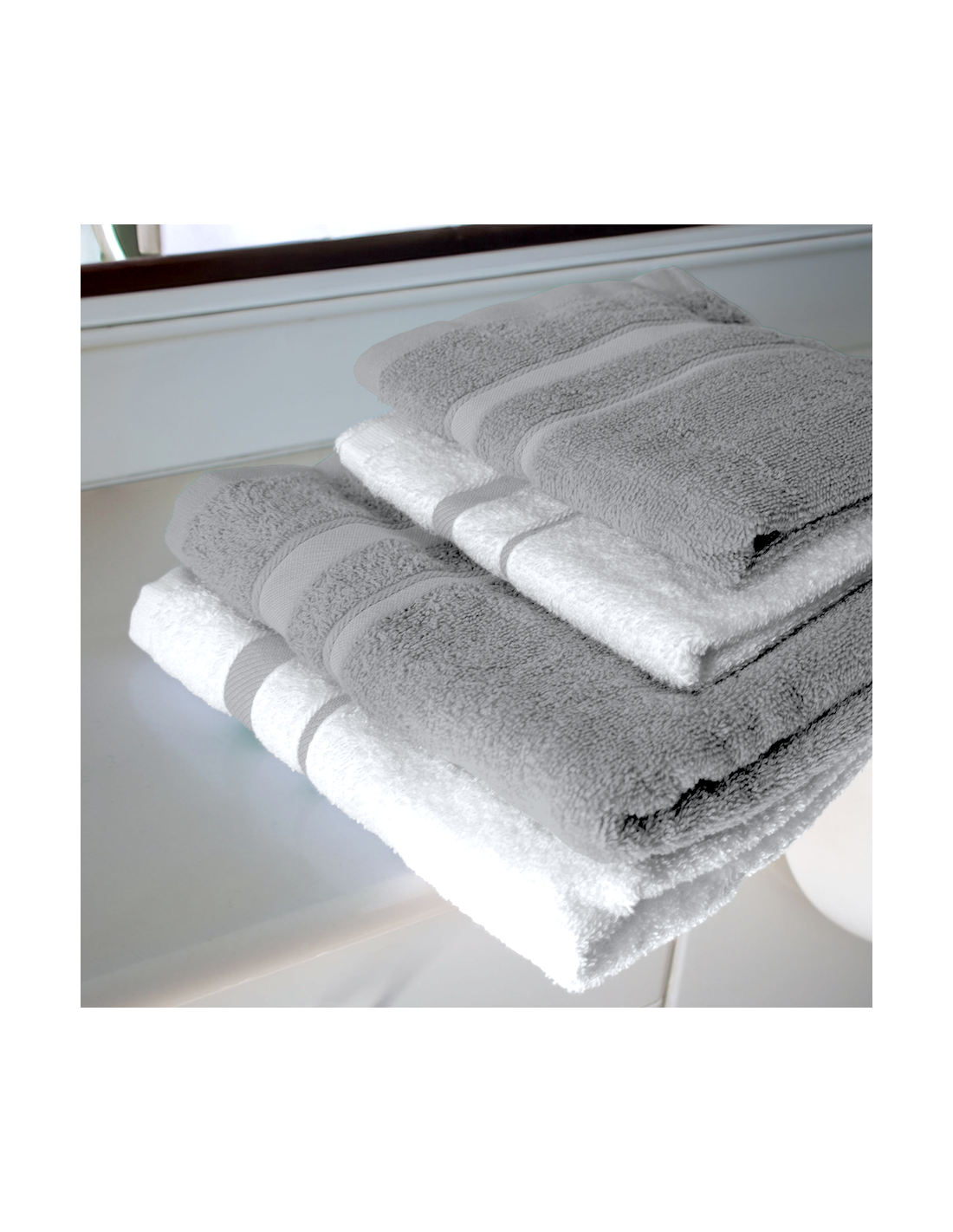SET 4 ASCIUGAMANI 2 OSPITE + 2 VISO BIANCO/GRIGIO