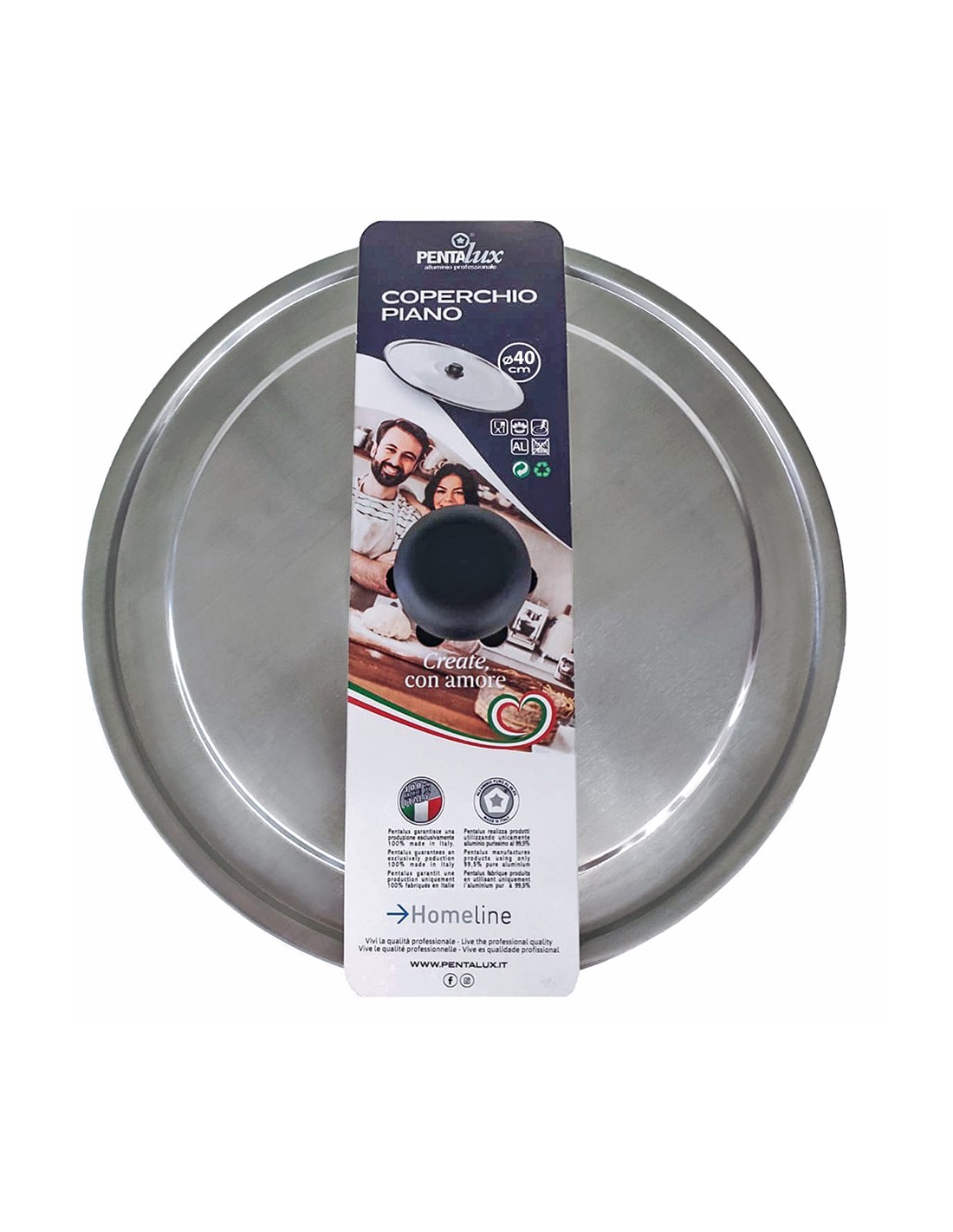 COPERCHIO PIANO 40CM ALLUMINIO CON POMOLO