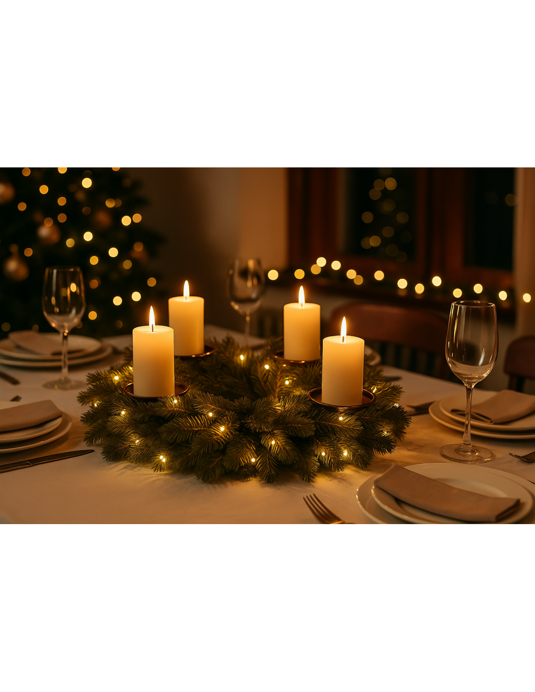Corona di Natale 40cm con 50led e 4 portacandela, centro tavola raffinato, la magia di Natale per la tua casa