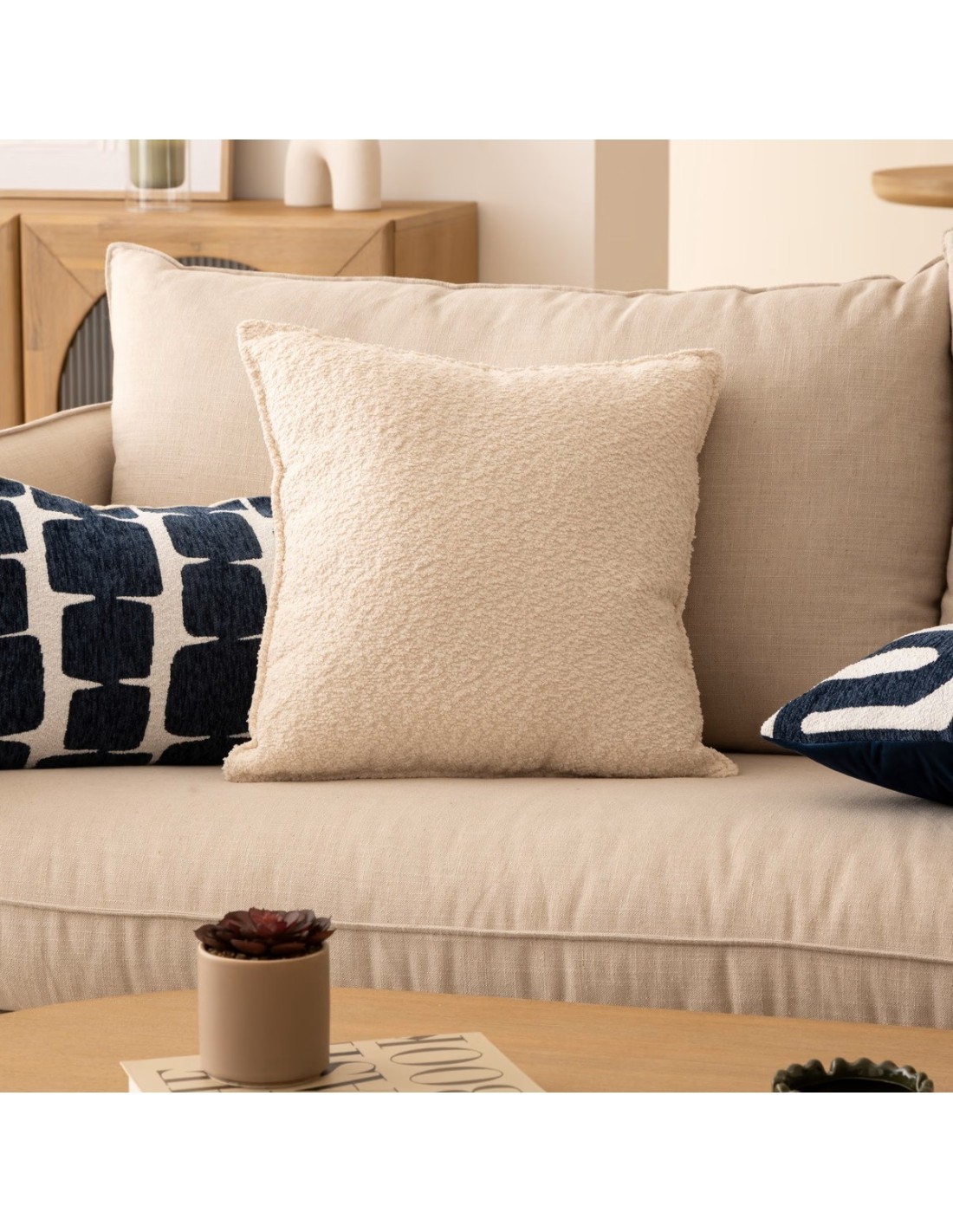 Cuscino bouclé "Saona" Bianco Avorio 45x45 cm Atmosphera