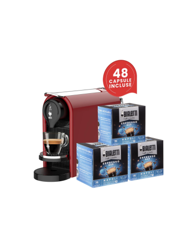 Bialetti Gioia Plus Macchina da Caffè Automatica + 48 Capsule, Rosso