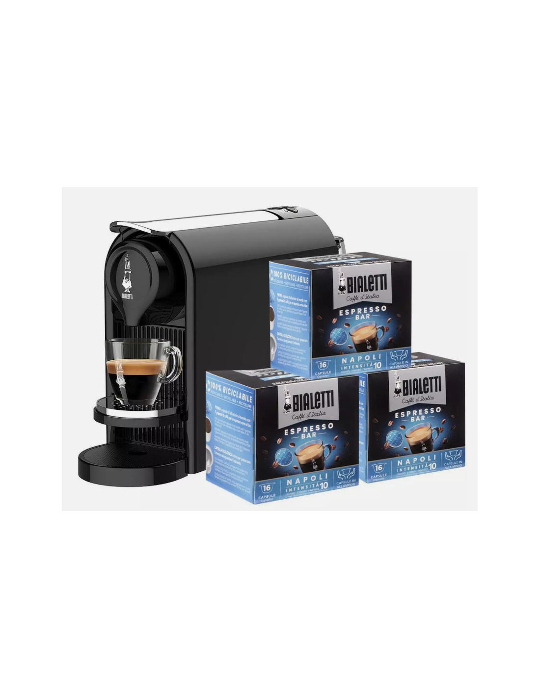 Bialetti Gioia Plus Macchina da Caffè Automatica + 48 Capsule, Nero