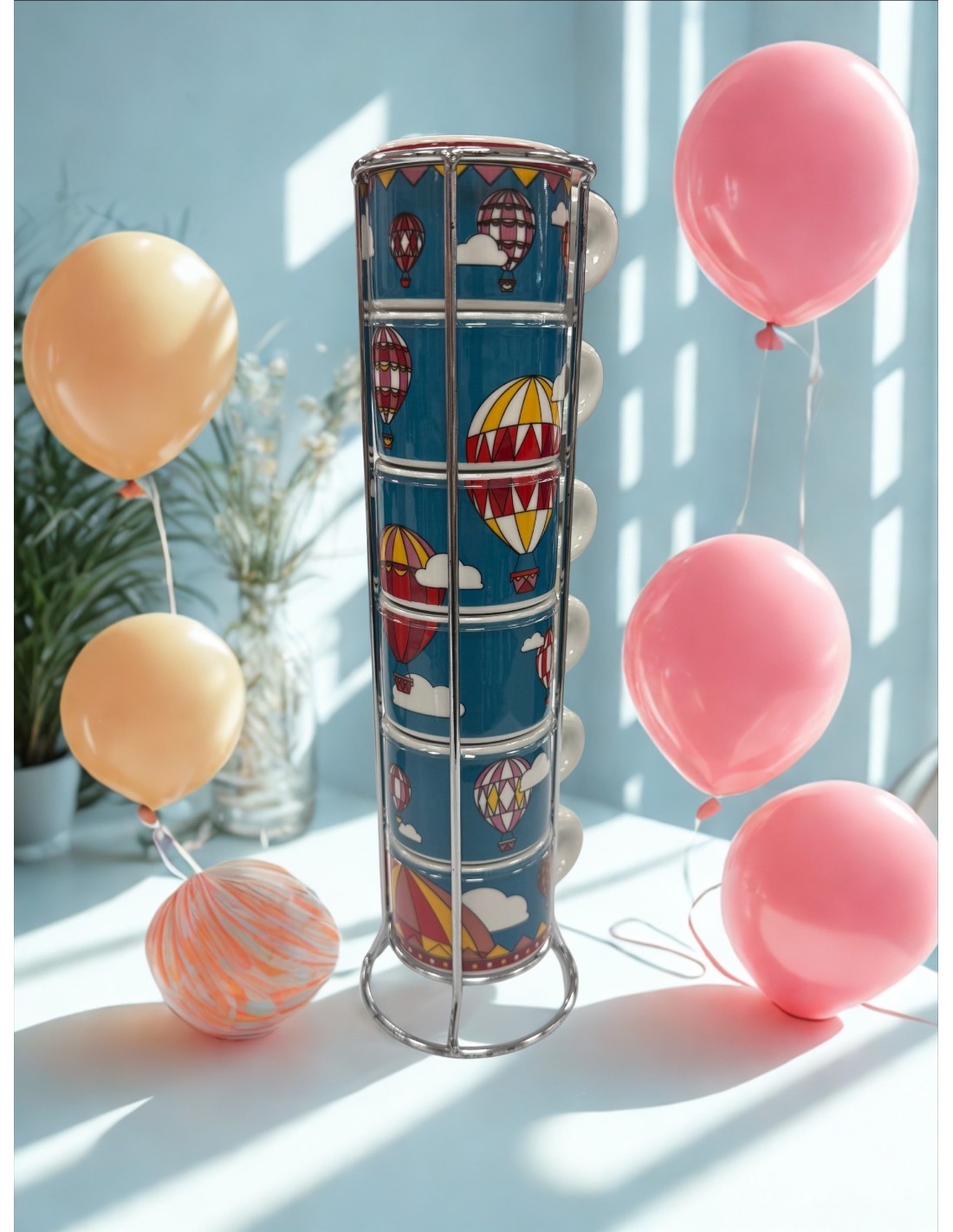 Set 6 tazzine impilabili Mongolfiera Natale Bialetti linea Winter Wonderland