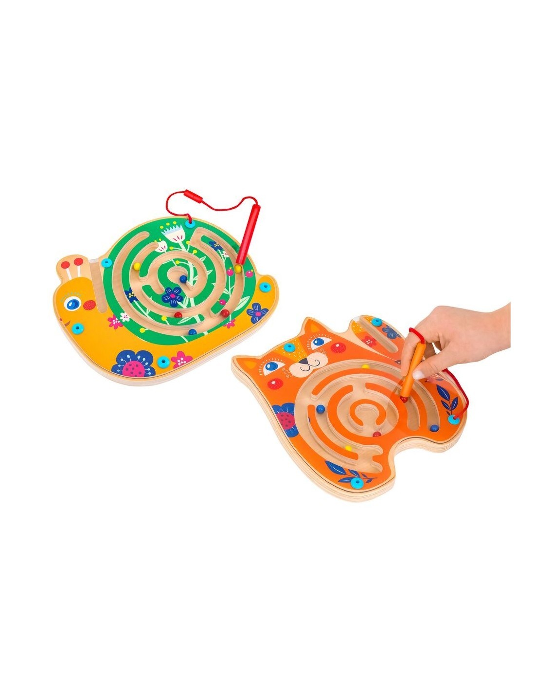 LABIRINTO IN LEGNO, GIOCO MAGNETICO ANIMALI, PENNA E PALLINA INCLUSE, 2 MODELLI, ASSORTITO