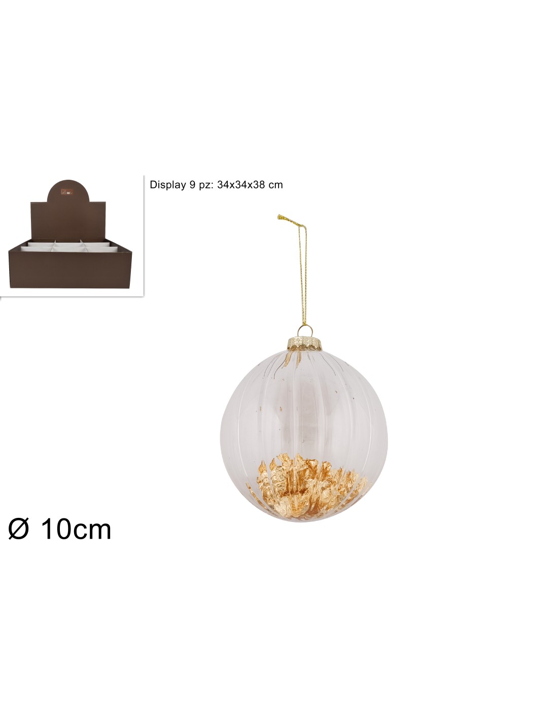 SFERA VETRO 10CM TRASPARENTE INTERNO CARTA ORO