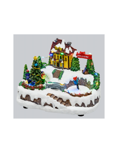 Villaggio di Natale H15cm Pattinatore e Albero Rotanti, LED Colorati, Musica Natalizia, La magia di natale per decorazioni