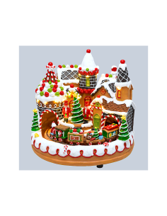 Villaggio di Natale Candy Village 27x25cm, Trenino Rotante, LED Bianco Caldo, Trasformatore Incluso