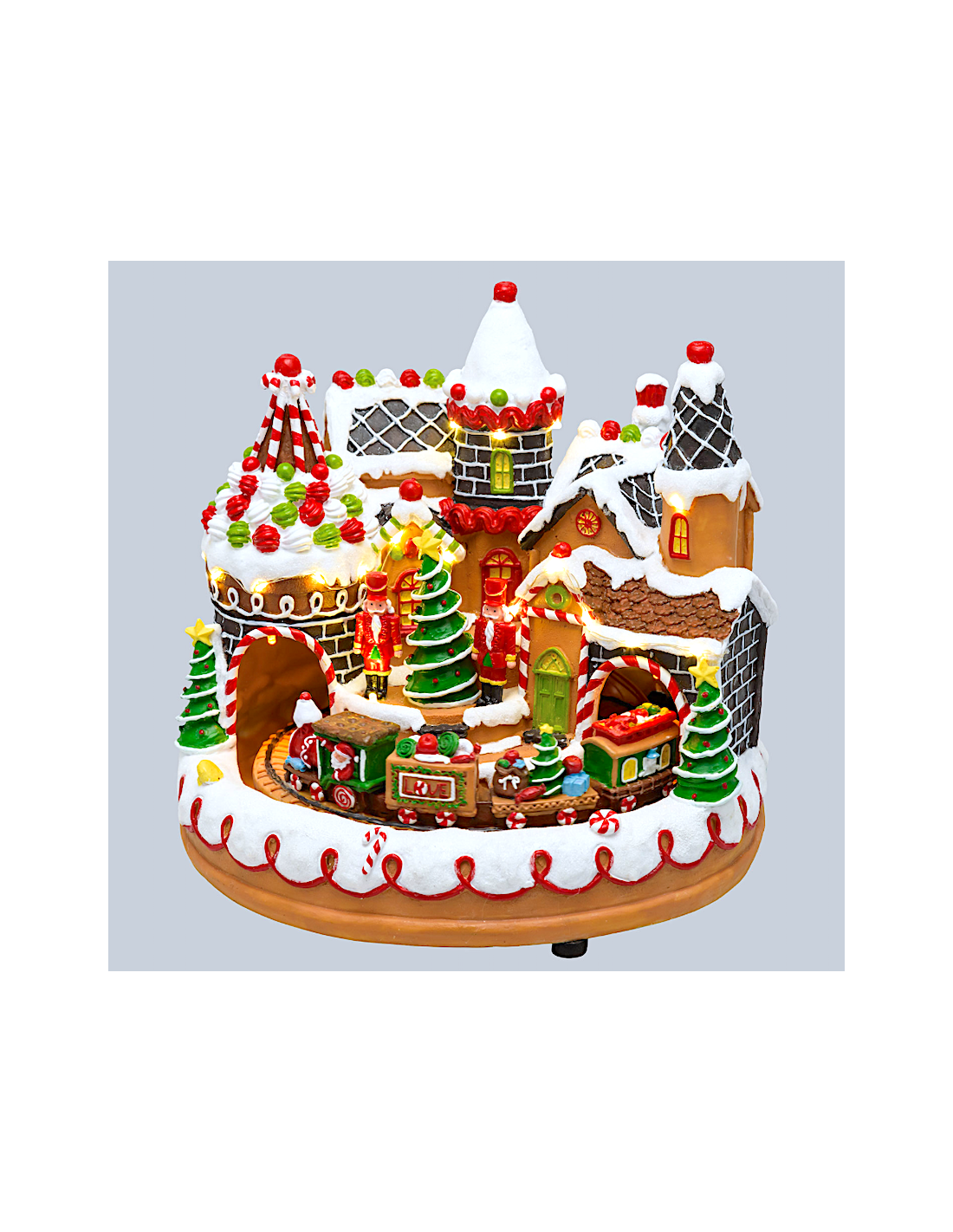 Villaggio di Natale Candy Village 27x25cm, Trenino Rotante, LED Bianco Caldo, Trasformatore Incluso