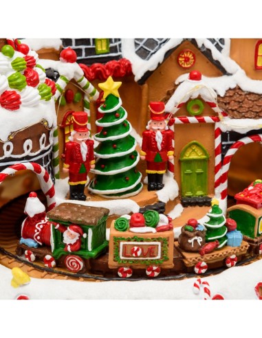 Villaggio di Natale Candy Village 27x25cm, Trenino Rotante, LED Bianco Caldo, Trasformatore Incluso