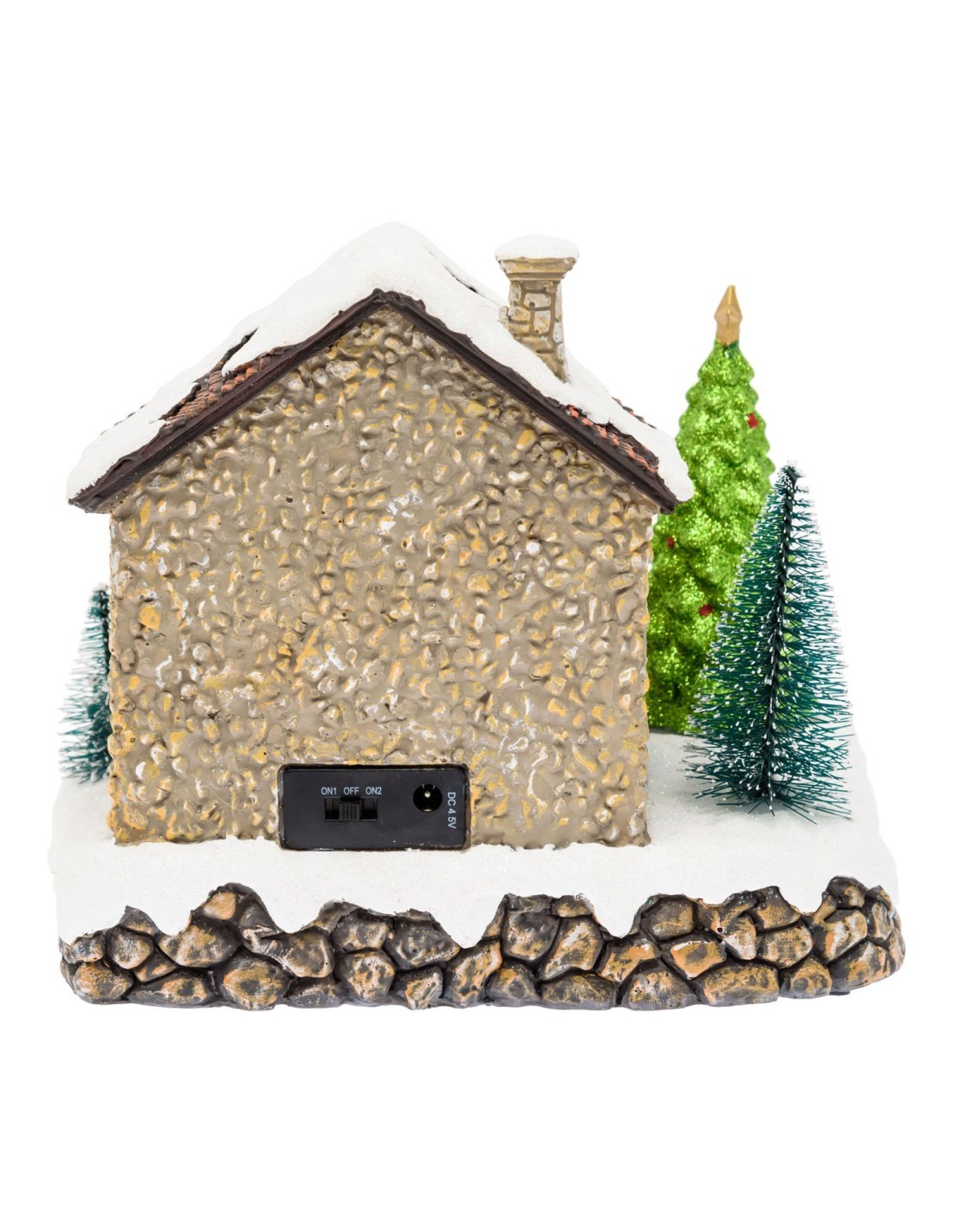 Villaggio di Natale Casa di Babbo Natale 20x17cm, Albero Rotante, LED Colorati, Batteria o Trasformatore