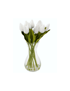 Composizione Tulipani Bianchi con Vaso "Hector" in Vetro H28,5 cm – Atmosphera