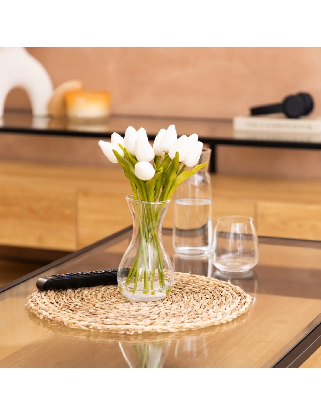 Composizione Tulipani Bianchi con Vaso "Hector" in Vetro H28,5 cm – Atmosphera