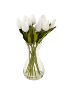 Composizione Tulipani Bianchi con Vaso "Hector" in Vetro H28,5 cm – Atmosphera