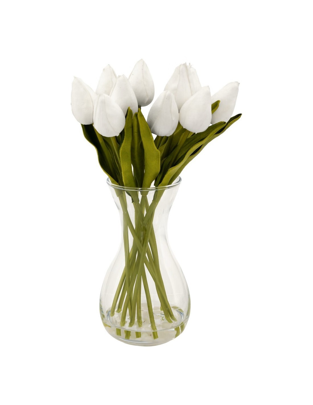 Composizione Tulipani Bianchi con Vaso "Hector" in Vetro H28,5 cm – Atmosphera