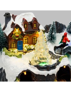 Villaggio di Natale Paesaggio Innevato 30x18cm, Trenino e Slitta Rotanti,  La magia di natale per decorazioni