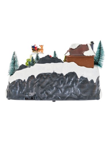 Villaggio di Natale Paesaggio Innevato 30x18cm, Trenino e Slitta Rotanti,  La magia di natale per decorazioni