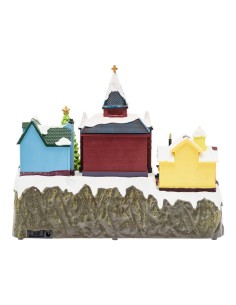 Villaggio di Natale Innevato con Chiesa 34x27cm, Trenino e Giostra Rotanti, Albero Luminoso, La magia di natale per decorazioni