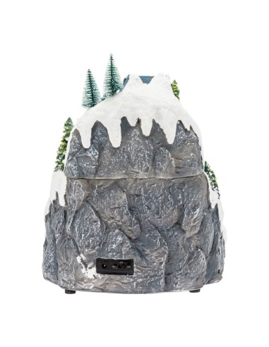 Villaggio di Natale Paesaggio Innevato 28x31cm, Trenino Albero e Babbo Rotanti, LED Colorati, Musica Natalizia, Trasformatore