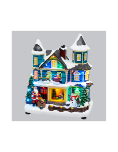 Villaggio di Natale Casa con Scena Natalizia 20x23cm, Musica Natalizia