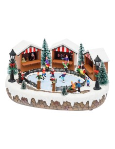 VILLAGGIO IN POLYRESINA 35XH15CM LAGO GHIACCIATO CON PATTINATORI IN...