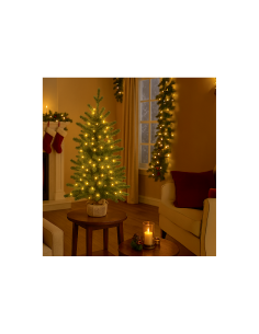 Abete Alpino di Natale Prelit H90cm, PVC+PE Verde, Base in Iuta, 180 LED Bianco Caldo, 301 Punte, Giochi di Luce
